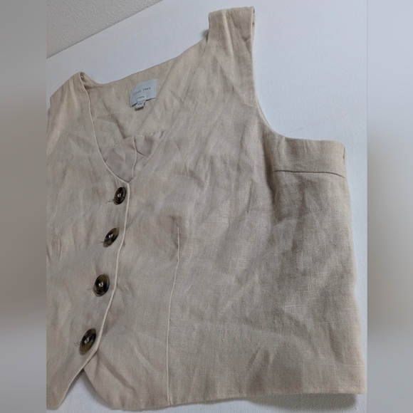 Love Tree Tan Button-Up Tailored Linen Vest - Preppy/Coastal Clean Girl Sz L EUC - Picture 3 of 9